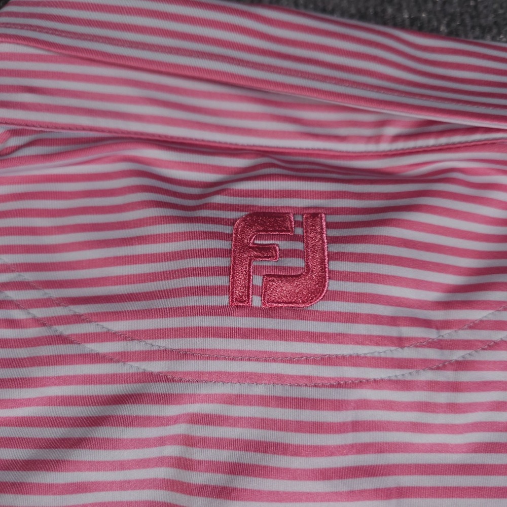 FootJoy Mens Large Pink White Striped Performance Stretch Golf Polo Short Sleeve - Picture 8 of 8